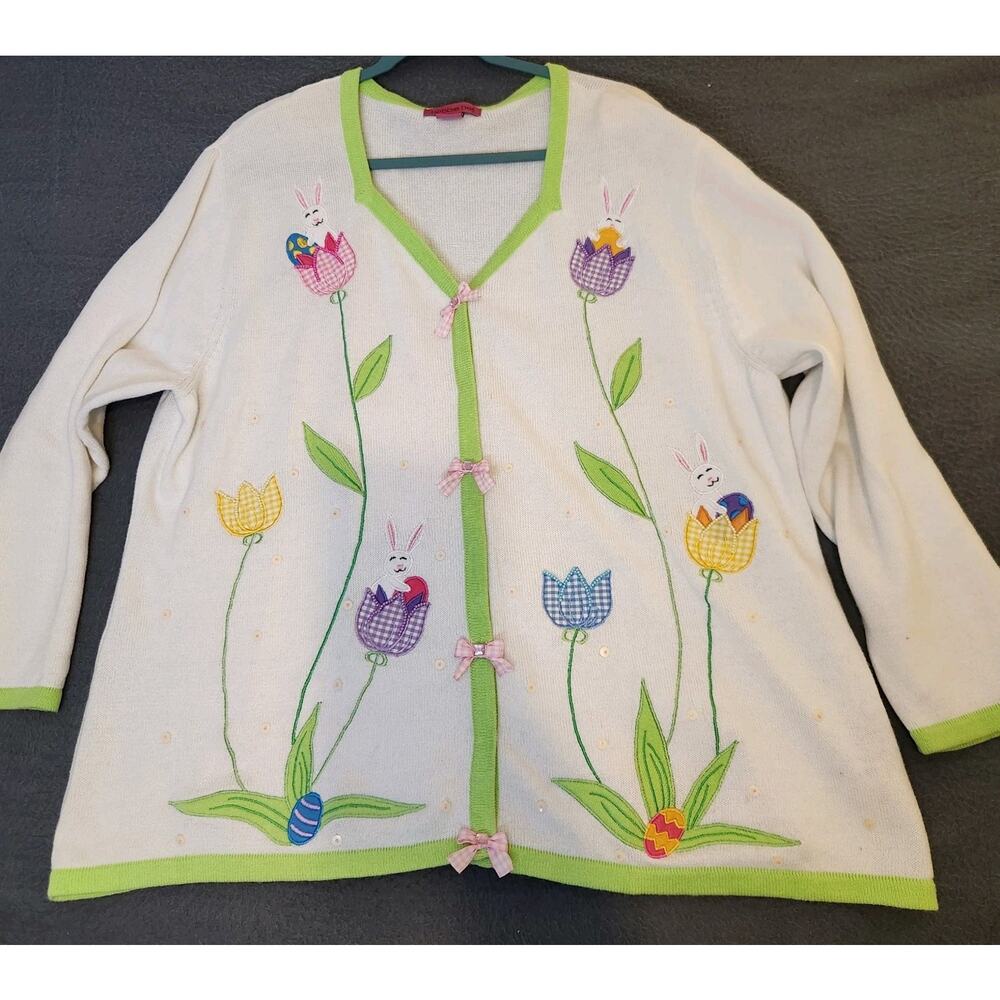 Bobbie Bell Vintage Cardigan Sweater Size‎ 2X Easter Bunny Rabbit Embroidered